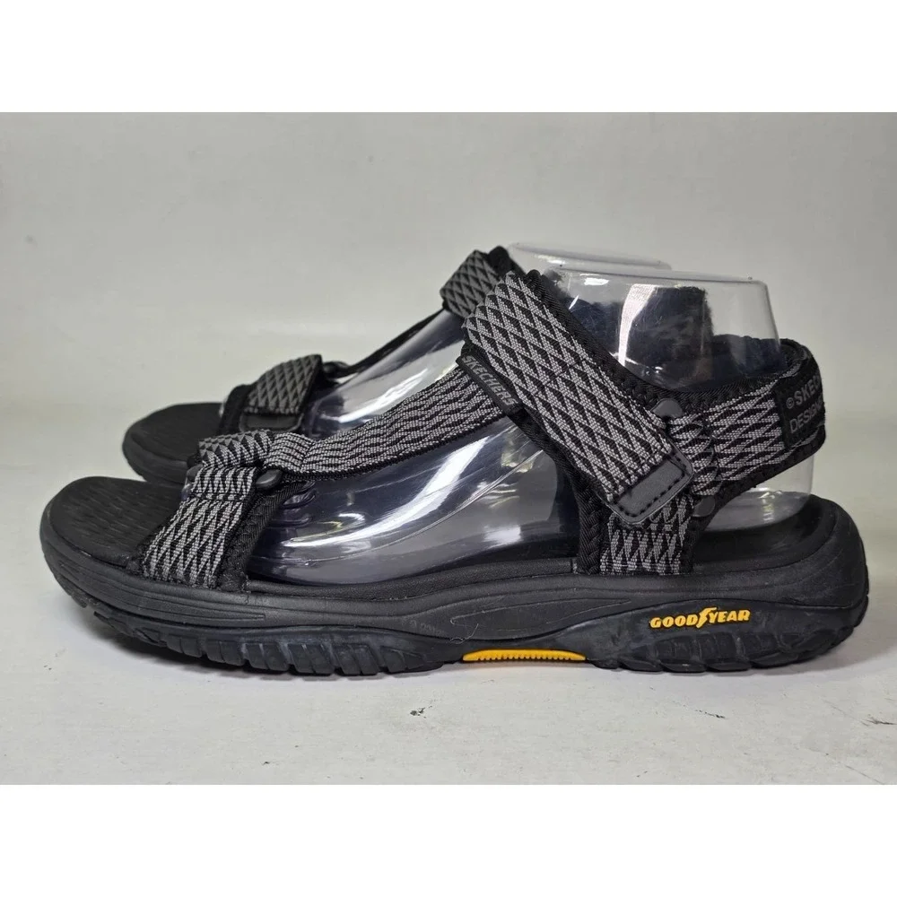 Skechers Lomell Rip Tide Sandals Men's 8 Black Gray Goodyear Relaxed Fit‎ Shoes
